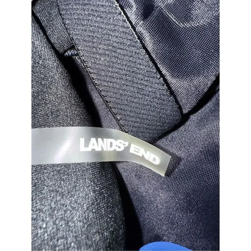 Land's End Size 12 High Neck One Piece Swimsuit Black Blue Colorblock Sporty